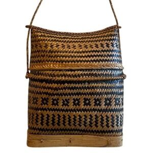 Vintage Handmade Woven Rattan‎ Basket Backpack Carrier Tribal Bag Philippiness